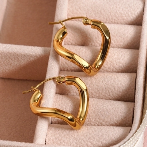 Irregular Geometric Hoop Earrings Stainless Steel 18K Gold Plated Twisted Wave Minimalist Fashion Jewelry For Women