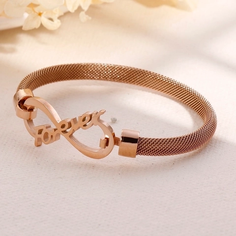 Brazalete de Malla de Acero Inoxidable Pulsera con Dije de Letra Forever Infinito Banda de Malla para Mujer Joyería