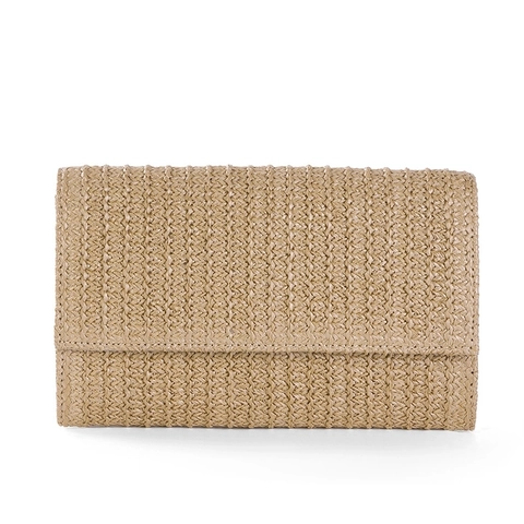 Summer Straw Woven Clutch Bag For Women Vacation Beach Small Square Handbag With Metal Chain Strap Polyester Lining