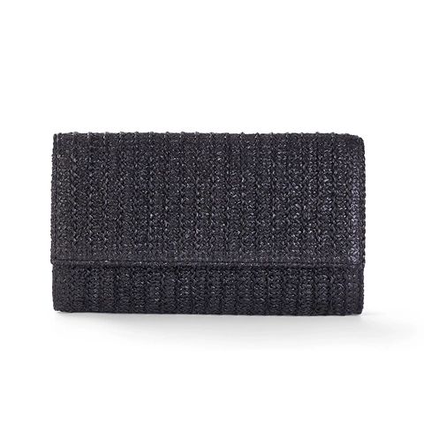Summer Straw Woven Clutch Bag For Women Vacation Beach Small Square Handbag With Metal Chain Strap Polyester Lining