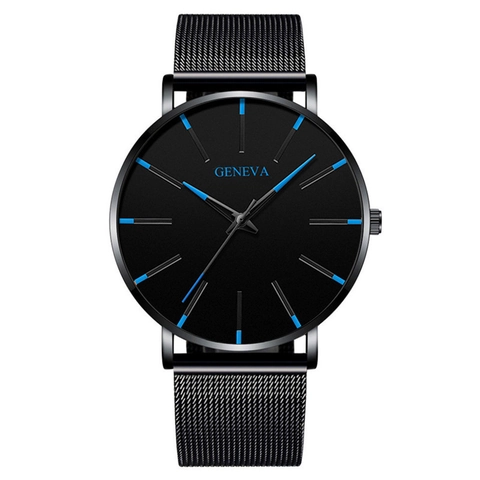 Men Ultra Thin Quartz Watch Minimalist Analog Business Casual Wristwatch Alloy Case Stainless Steel Mesh Strap