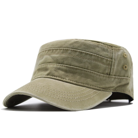 Gorra De Cadete De Algodón Lavado Vintage Techo Plano Sombrero Militar Color Sólido Ajustable Transpirable Para Hombres Mujeres