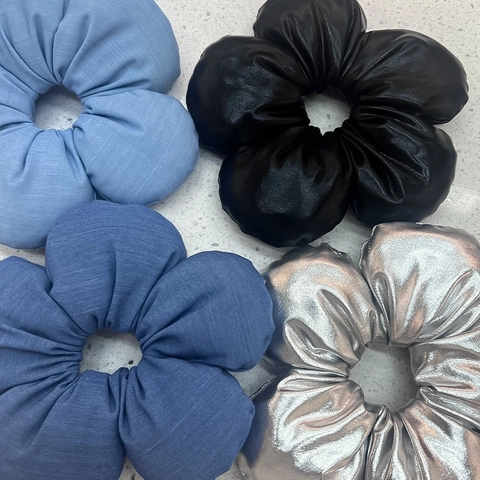 Große Blumen Haargummi Stoff Denim Kunstleder Elastische Haarbänder Elegante Süße Haaraccessoires Für Frauen