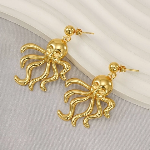 Retro Oktopus Ohrringe 18K Vergoldet Edelstahl Poliert Tierstecker Nischendesign Für Frauen