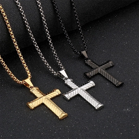 Textured Cross Pendant Stainless Steel Hip Hop Religious Industrial Style Jewelry Charm For Men