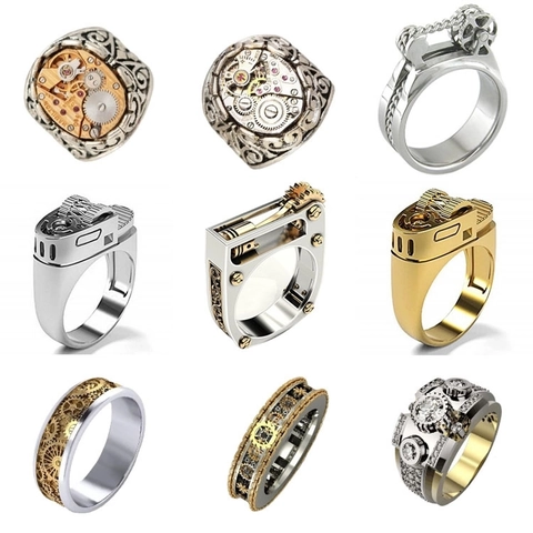 Anello Meccanico Steampunk Con Ingranaggi Design Pistone Motore Industriale Punk Gotico Gioielli Lega Doppio Colore Per Uomini Donne