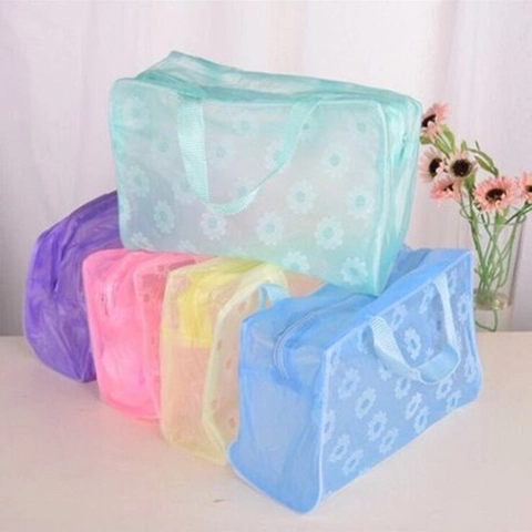 Clear Floral PVC Toiletry Bag Waterproof Transparent Makeup Organizer Travel Storage Pouch With Handle For Women