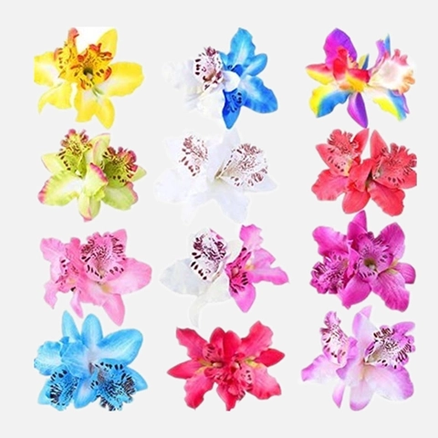Bohemian Double Orchid Flower Hair Clip Fabric Artificial Floral Side Clip Seaside Vacation Hair Accessories