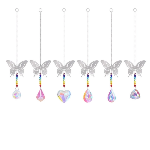 Butterfly Suncatcher With Crystal Prism Rainbow Maker For Window Garden Decoration Metal Hanging Ornament Gift