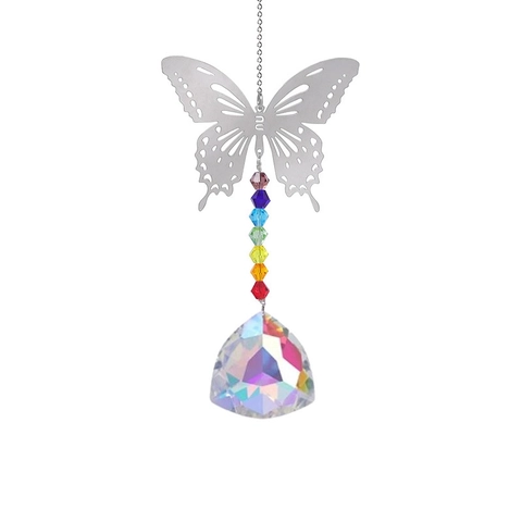 Butterfly Suncatcher With Crystal Prism Rainbow Maker For Window Garden Decoration Metal Hanging Ornament Gift