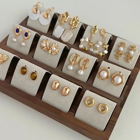 Boucles D'Oreilles Künstliche Perles Géométriques Bijoux En Alliage Oeil De Tigre Avec Tige Argent Sterling 925 Retro Pour Femmes