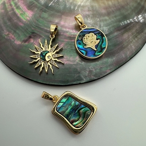 Pendentifs En Ormeau Naturel Et Nacre Blanche Cuivre Plqué Or Soleil Rose Étoile Géométrique Charmes Pour Bijoux DIY