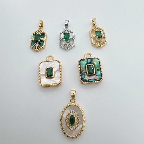 Pendenti Retro In Rame Placcato Oro 18K Conchiglia Naturale Abalone Gemma Verde Smeraldo Per Fai Da Te Creazione Gioielli Collane Bracciali