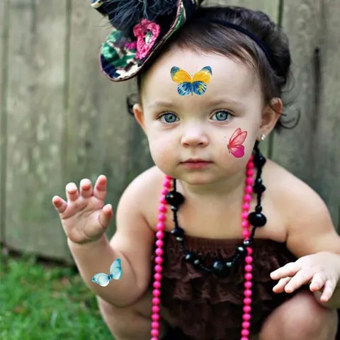 Butterfly Temporary Tattoo Stickers Waterproof Watercolor Flower Hand Painted Body Art For Kids Party
