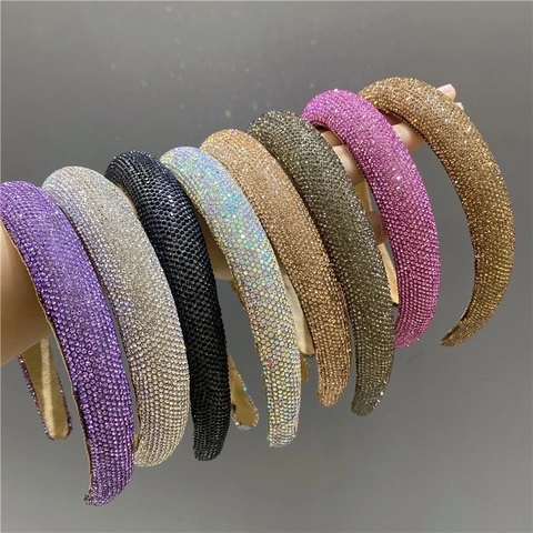 Padded Rhinestone Headband Sparkly Crystal Hair Hoop Thick Retro Hair Accessories For Women Party Wedding Decor
