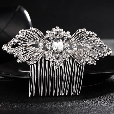 Silver Bridal Hair Comb Alloy Rhinestone Leaf Floral Wedding Headpiece Elegant Hair Accessories For Bride Party Women