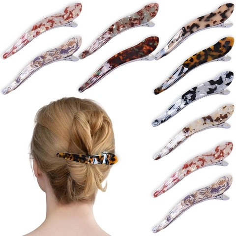 Acetate Hair Clip Curved Horn Large Shark Duckbill Resin Metal Tortoise Shell Marble Pattern Korean Fashion For Women