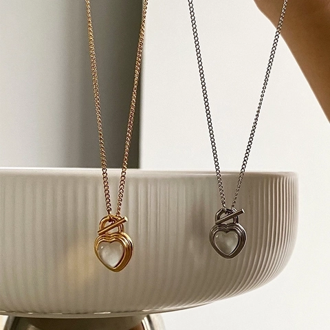 Collar Pendientes Colgante Corazón Acero Titanio Cierre Palanca Ojo Gato Joyas Elegantes Minimalistas Para Mujeres