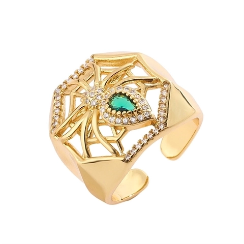 Spinne Netz Ring Kupfer Mikro Pave Zirkon Gotisch Halloween Punk Verstellbar Offen Band Mode Schmuck Damen Mädchen