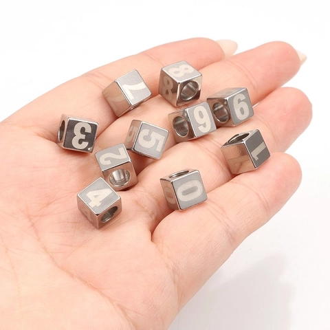Stainless Steel Cube Number Beads Through Hole DIY Jewelry Making Bracelet Necklace Crafting Accessory Components