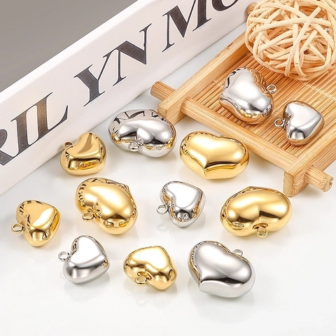 Ciondolo A Cuore Acciaio Inossidabile Lucido 3D Cavo DIY Accessorio Per Creazione Gioielli Collana Bracciale