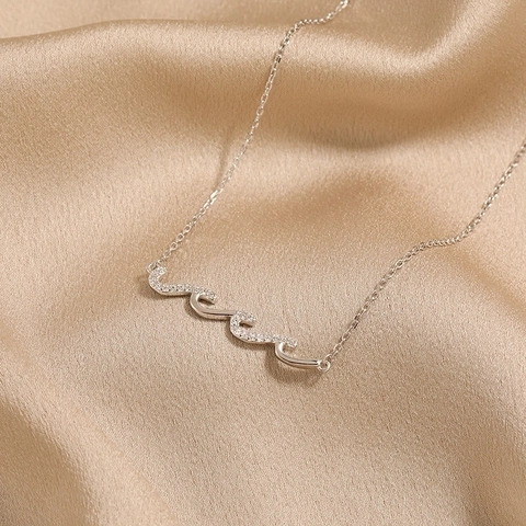 Meereswelle Anhänger Halskette 925 Sterlingsilber Mit Zirkonia Minimalistischer Modeschmuck Für Damen