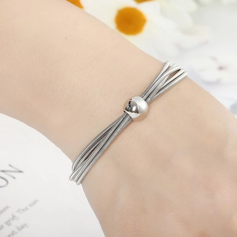 Stainless Steel Spring Bracelet With Smooth Metal Ball Charm Elastic Multi Layer Telescopic Bangle For Men Women Punk