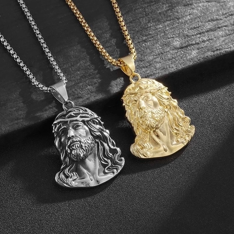 Collar Con Colgante De Retrato De Jesús Acero Inoxidable Hip Hop Joyería Religiosa Para Hombres Pulido Chapado Oro 18K