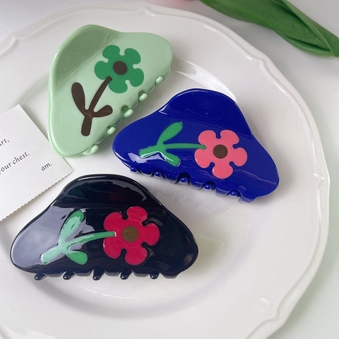 Pinzas Para El Cabello Flor De Tulipa De Acetato Vintage Color En Contraste Pinzas Florales Gorros Para Mujeres