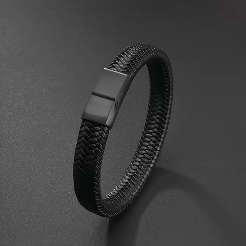 Woven Leather Bracelet With Magnetic Clasp Handmade Retro Minimalist Jewelry For Men