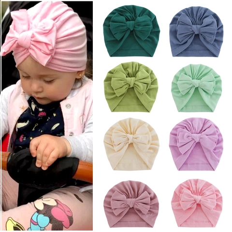 Baby Turban Beanie Mütze Weiche Baumwolle Elastischer Strick Mit Großer Schleife Indischer Stil Kopfbedeckung Für Neugeborene