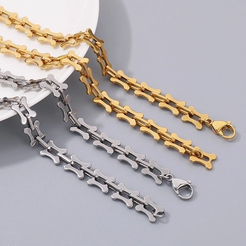 Collar Pulsera De Acero Inoxidable Con Eslabones En Forma De Hueso Joyería Para Mujer Estilo Ins Minimalista Diseño Hueco Accesorio Punk