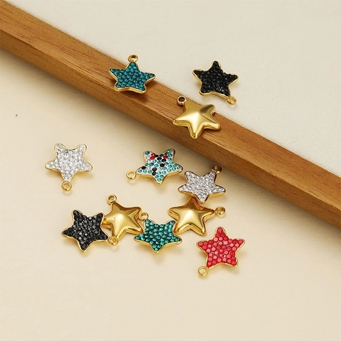 Pentagram Five-Pointed Star Charms Gold Plated Stainless Steel With Rhinestones For DIY Jewelry Making Necklace Bracelet