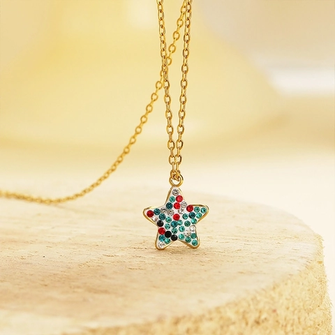 Pentagram Five-Pointed Star Charms Gold Plated Stainless Steel With Rhinestones For DIY Jewelry Making Necklace Bracelet