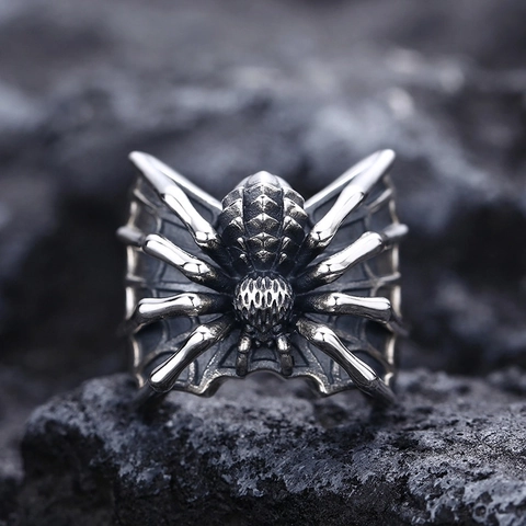 Spinne Ring S925 Sterlingsilber Verstellbar Offenes Design Punk Gothic Vintage Stil Für Herren Hip Hop Schmuck