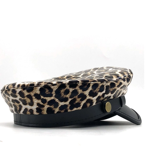 Berretto Newsboy Leopardato Da Donna Top In Poliestere Con Visiera In Pelle PU Nera Cappello Vintage Baker Boy