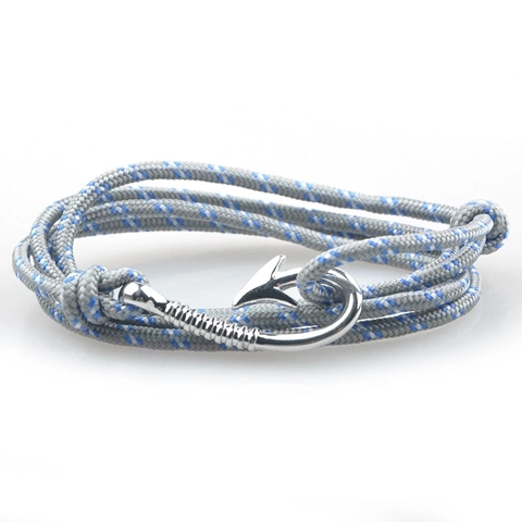 Nautical Wrap Bracelet Alloy Fish Hook Clasp Woven Rope Adjustable Vintage Handmade Jewelry For Men Women