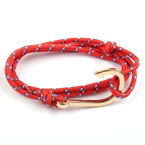Fish Hook Braided Rope Bracelet Nautical Marine Style Adjustable Multi Layer Wrap Hand Cord Alloy Clasp Fashion Jewelry