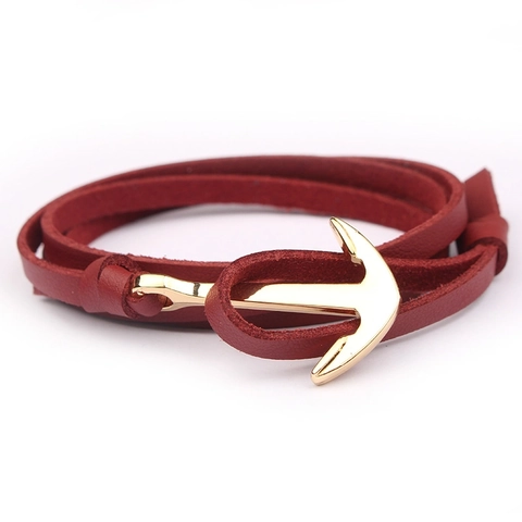 Bracciale Avvolgente Con Ancora Nautica Lega E Pelle Multistrato Gioielli Di Moda Regolabili Per Uomo E Donna