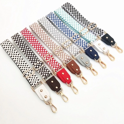Ethnic Jacquard Wide Shoulder Strap For Bags Adjustable Replacement Fabric Belt With Metal Buckles And Leather Ends