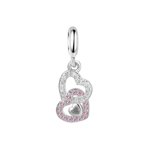 Double Heart Charms Alloy Rhinestone Pendants For DIY Bracelet Jewelry Making Sweet Style For Women