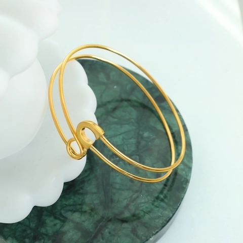 Titanstahl Sicherheitsnadel Armreif Und Ring Kombination Für Damen Minimalistisch Offen Verstellbar Spiralschmuck Gold Silber Mode