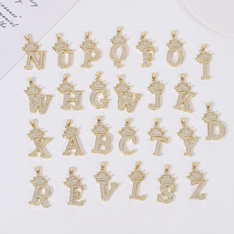 Ciondolo Lettera Corona Rame Placcato Oro Zirconia Cubica Gioielli Moda Hip Hop Per Donne Accessorio