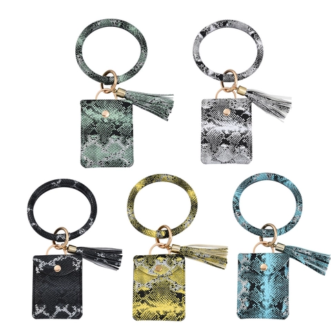 Schlangenmuster PU Leder Armreif Schlüsselanhänger Kartenhalter Mit Quaste Armband Mini Geldbörse Für Damen