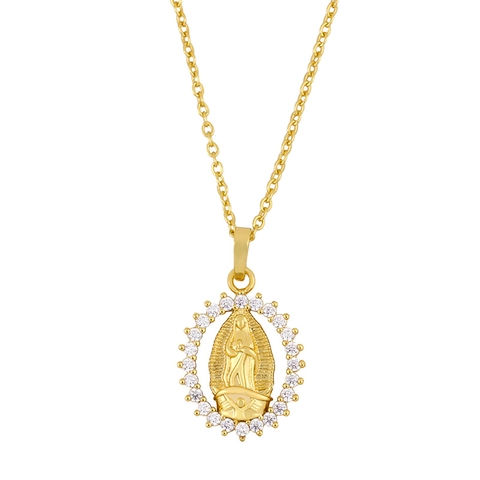 Collana Pendente Vergine Maria Nostra Signora Di Guadalupe Con Zirconia Rame Placcato Oro 18K Gioielli Religiosi