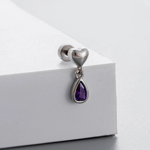 Purple Zircon Heart Moon Flower Butterfly Titanium Steel Ear Studs For Women Screw Back Helix Piercing Jewelry Aesthetic Sweet