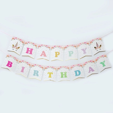 Happy Birthday Banner Unicorn Theme Glitter Gold Foil Cardstock Garland Party Decorations Kids Nursery Background