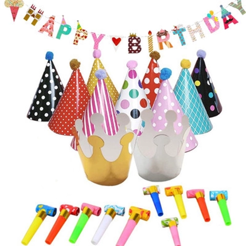 Verjaardagsfeest Decoratie Banner En Hoeden En Toeters Papier Plastic Kleurrijke Regenboog Benodigdheden Voor Kinderfeest Evenement