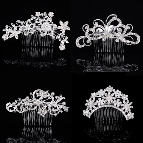 Elegante Peine De Pelo De Novia Aleación Cristal Imitación Perla Artificial Floral Mariposa Boda Fiesta Joyas Para Mujeres