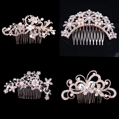Elegante Peine De Pelo De Novia Aleación Cristal Imitación Perla Artificial Floral Mariposa Boda Fiesta Joyas Para Mujeres